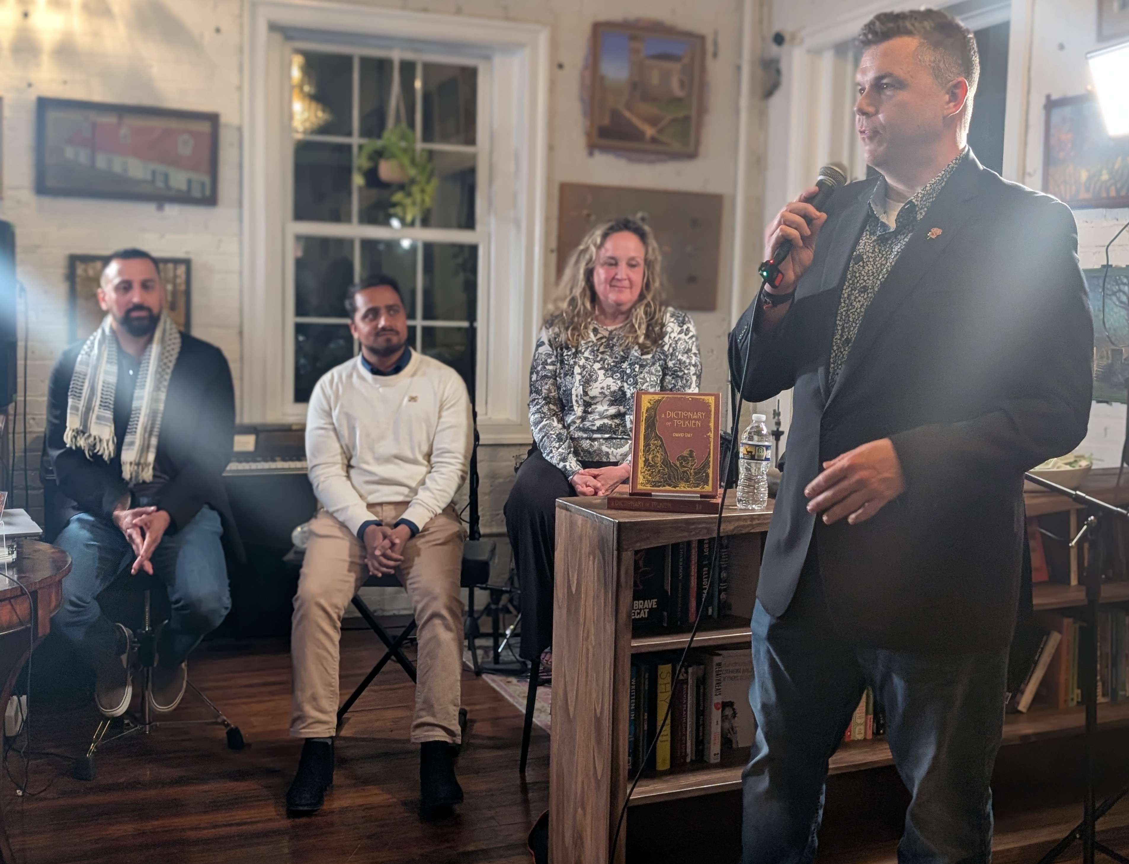 Austin speaking at community event