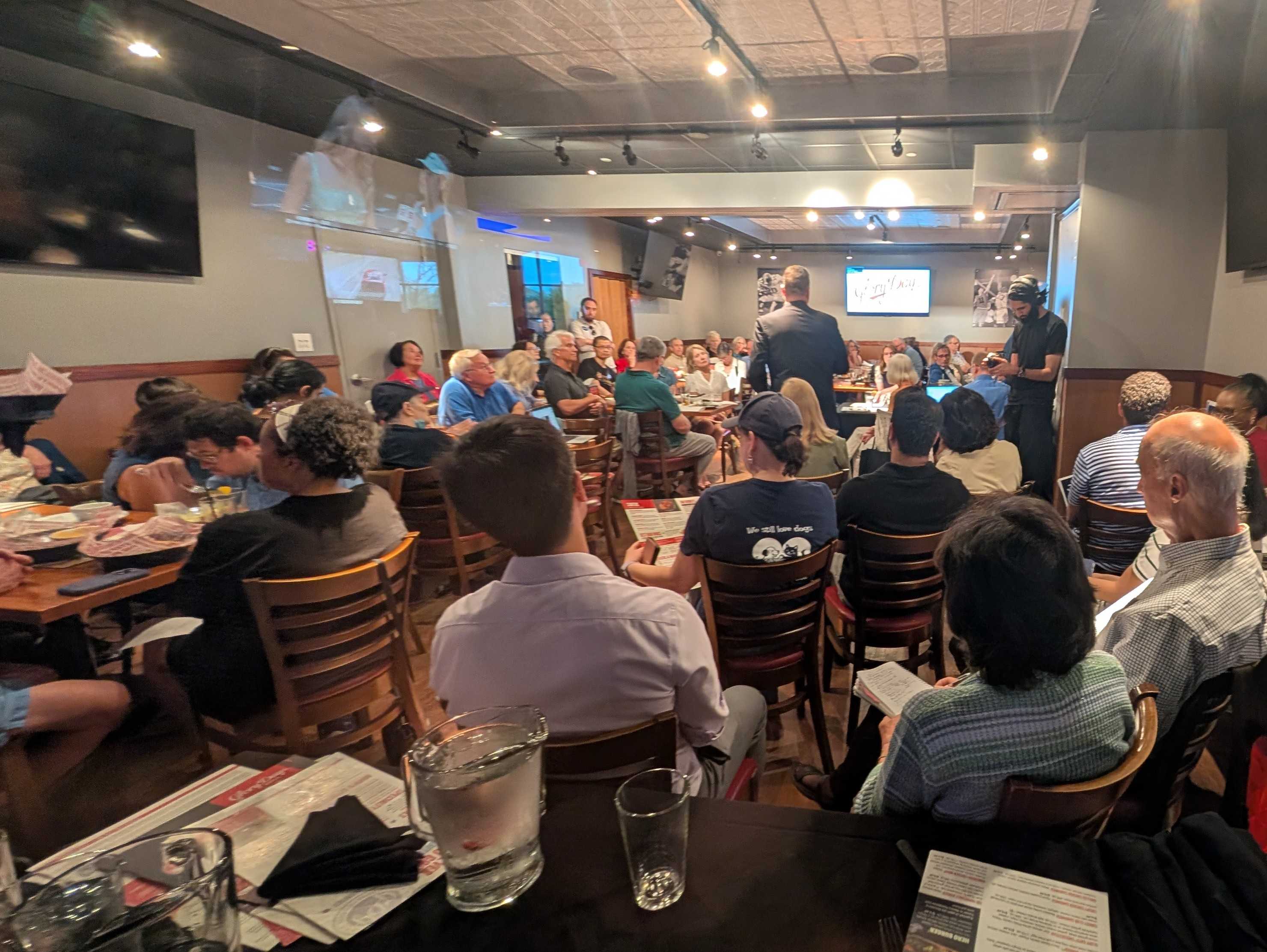 Town hall meeting with supporters